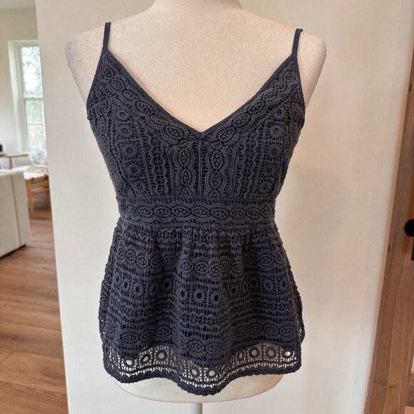 Abercrombie & Fitch | Dusty Blue Medium Crochet Babydoll Cami Top Layered - Picture 1 of 8